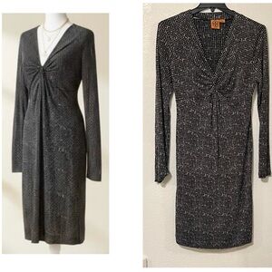 Tory Burch Anne Sophie Silk Jersey Dress in a black V-neck, ruched front detail